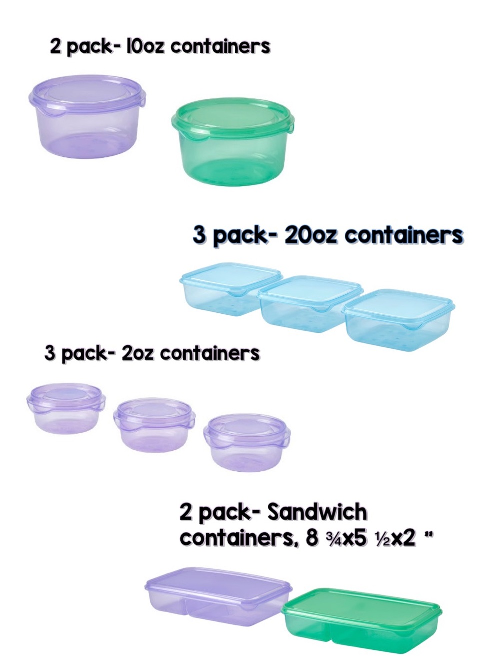 Multi-Pack Colored Food Storage Containers (Purple, Green, Blue)